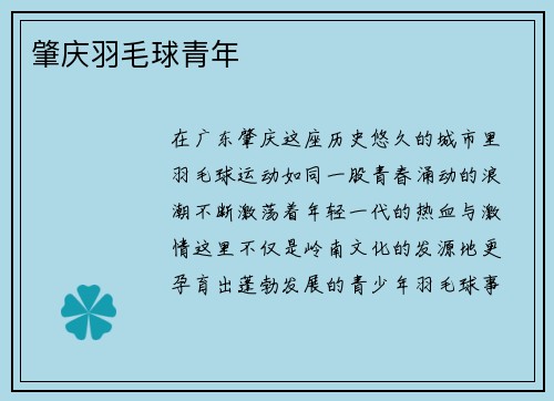 肇庆羽毛球青年